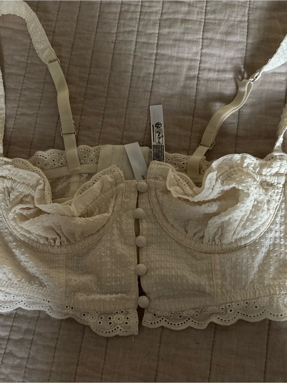 Urban Outfitters Cream Lace-Trim Bustier Bra